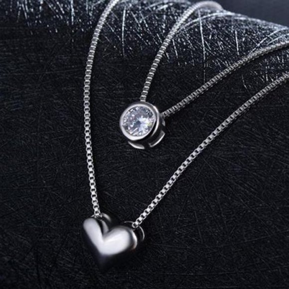 NEW 925 Sterling Silver Diamond Heart Necklace - Picture 2 of 8